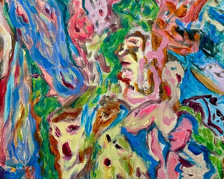 Detail of Blooming Choir (2025), layered acrylic textures by Audrey Néron.