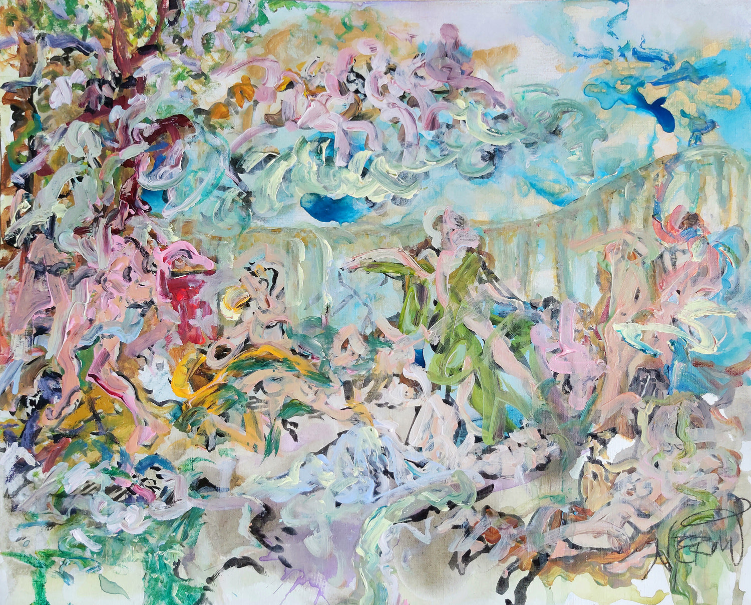 Imperium Florae, 2023" - Mixed media (acrylic and oil) on Arches paper by Audrey Néron. Dimensions: 40.64 x 50.8 x 0.2 cm (16 x 20 inches). A vibrant composition inspired by the sovereignty of nature, showcasing delicate textures and bold, organic forms in harmonious balance