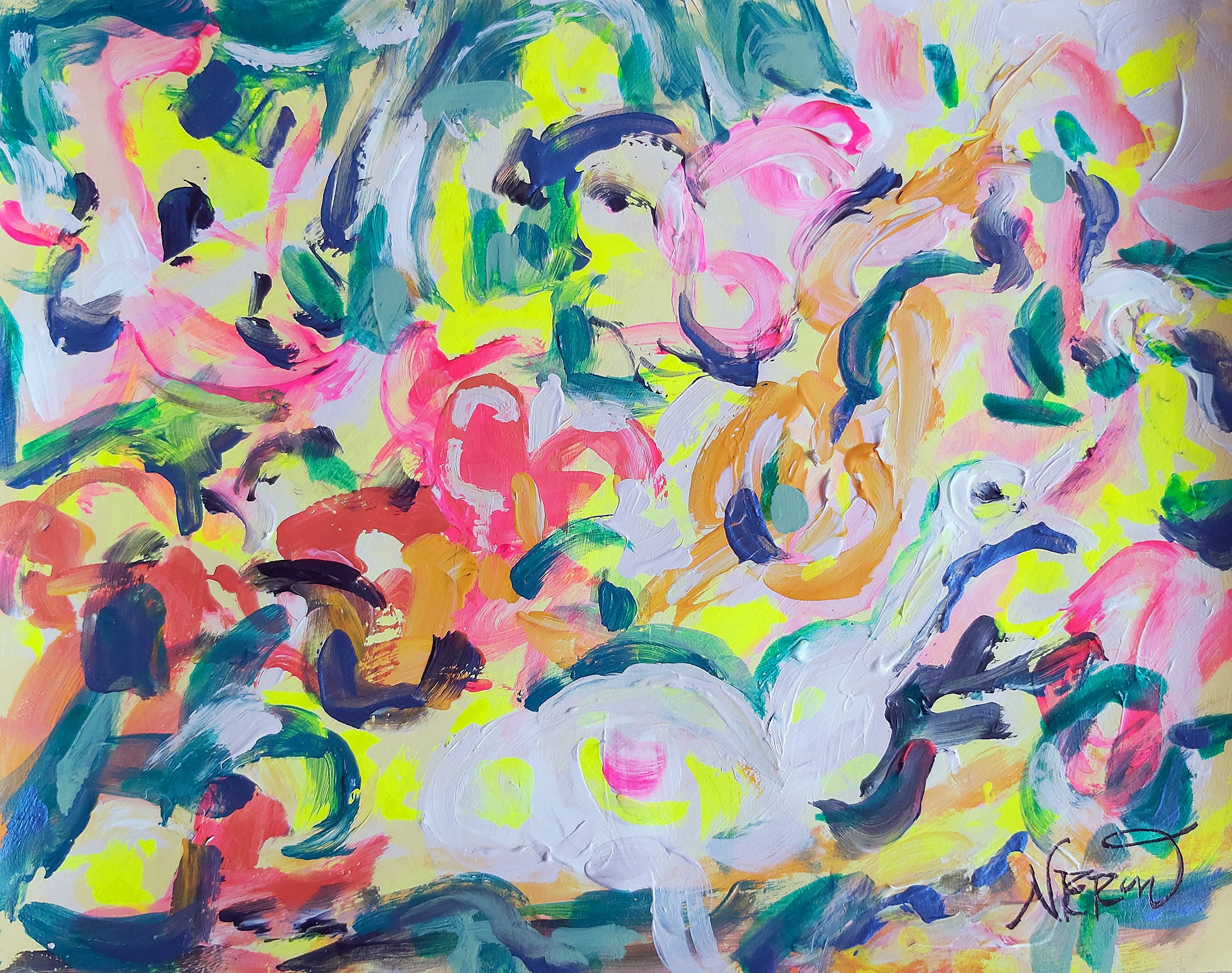 Avium Caos V by Audrey Néron – Original abstract acrylic and ink artwork on Yupo paper, capturing the chaotic beauty of nature, part of the Avium Caos Series.