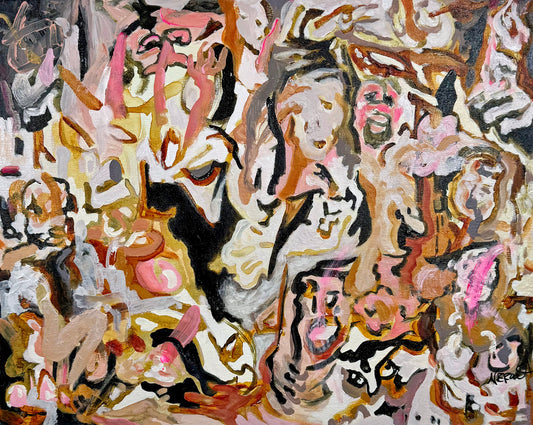 Carnis Festa (2026) by Audrey Néron, acrylic painting on canvas mounted on wood panel, 16 × 20 in.