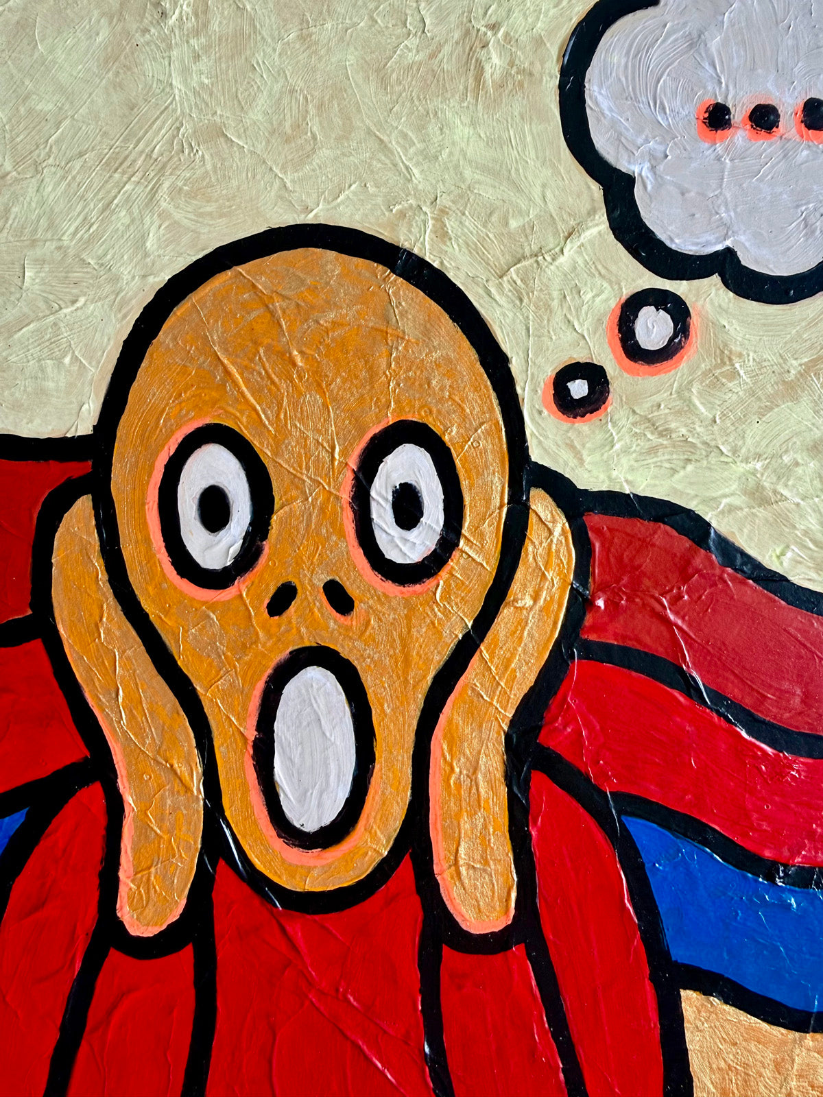 Detail of L'OUBLI (2025) by Audrey Néron, acrylic and Posca on rigid canvas panel.