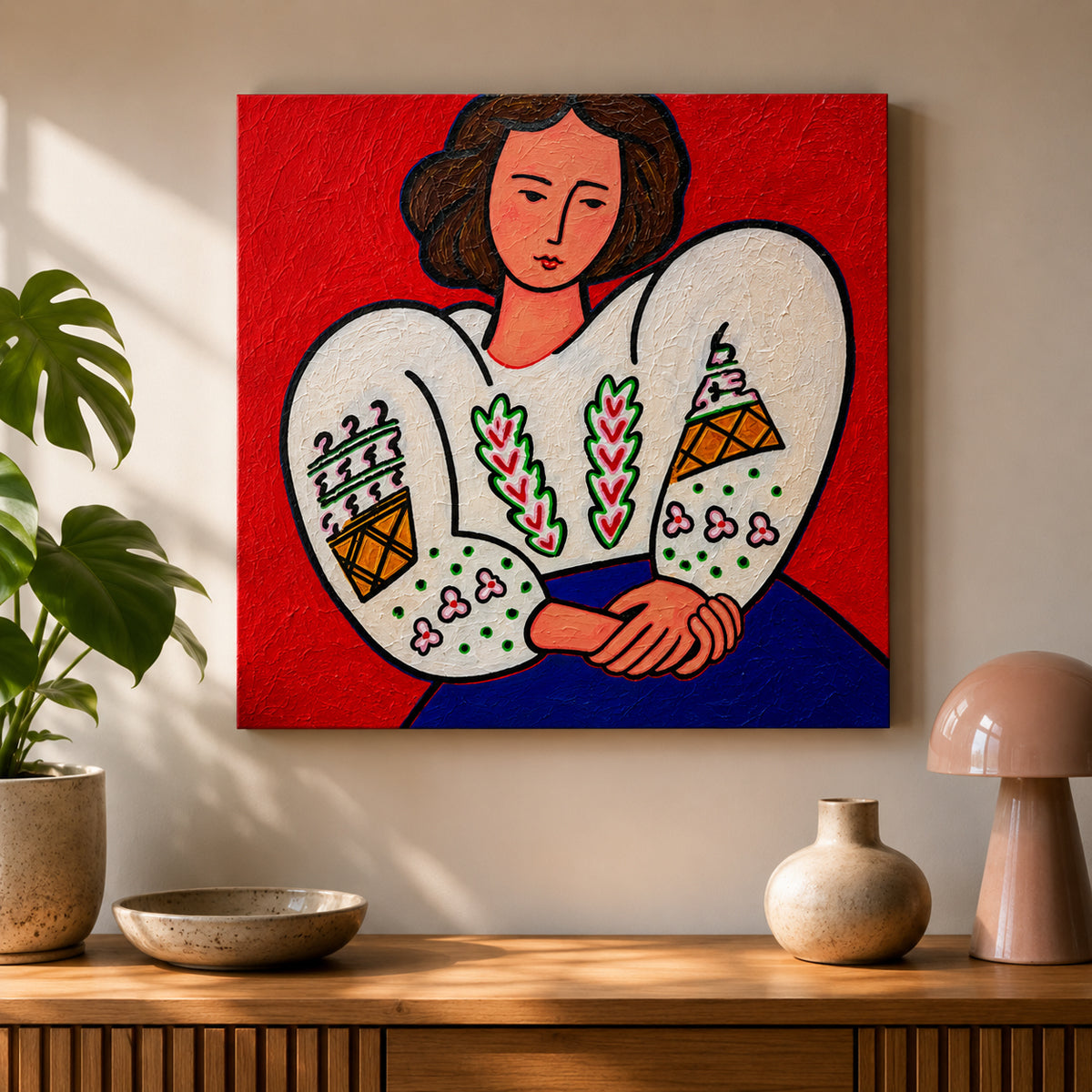 MAT by Audrey Néron displayed in a contemporary interior, showing the scale and wall presence of the original 20 × 20 inch Pop Relic painting.
