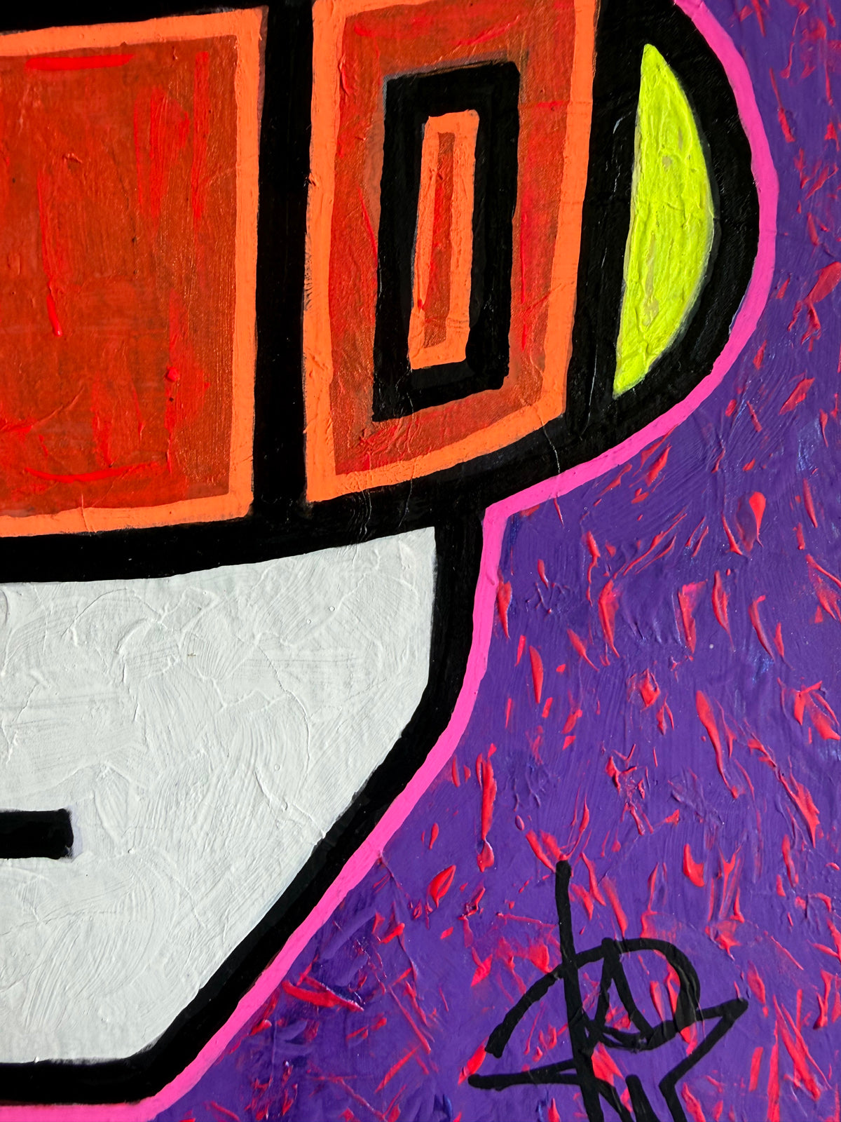 Detail of ME (2026) by Audrey Néron, acrylic and Posca on rigid canvas panel.