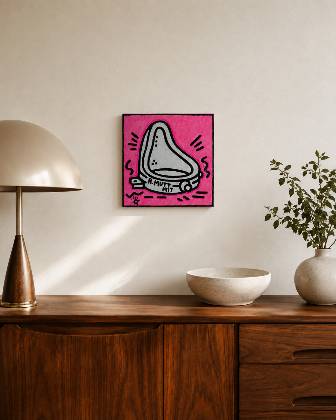 R.MUTT 1917 by Audrey Néron in a mid-century interior setting, 10 × 10 in.
