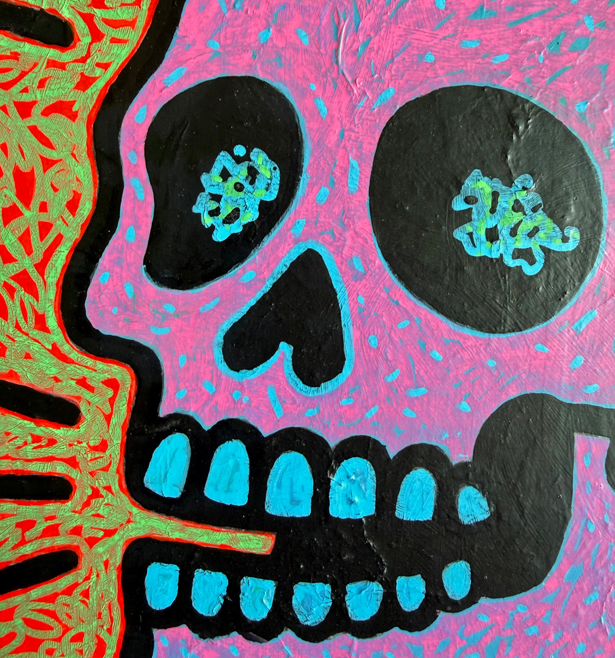 SKULL (2025) by Audrey Néron, Pop Relic mixed-media artwork, 10 × 10 in.